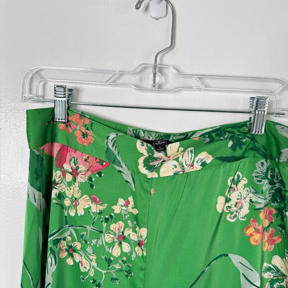 Lulu’s Thriving Vibes Bright Green Floral Print Satin Wide Leg Pants NEW Size L - Picture 3 of 16